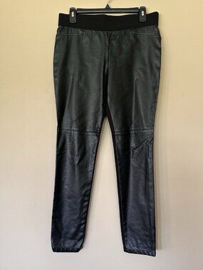 Lauren Ralph Lauren Faux Leather Front Pull On Pants Women 10 Black Elastic Wais